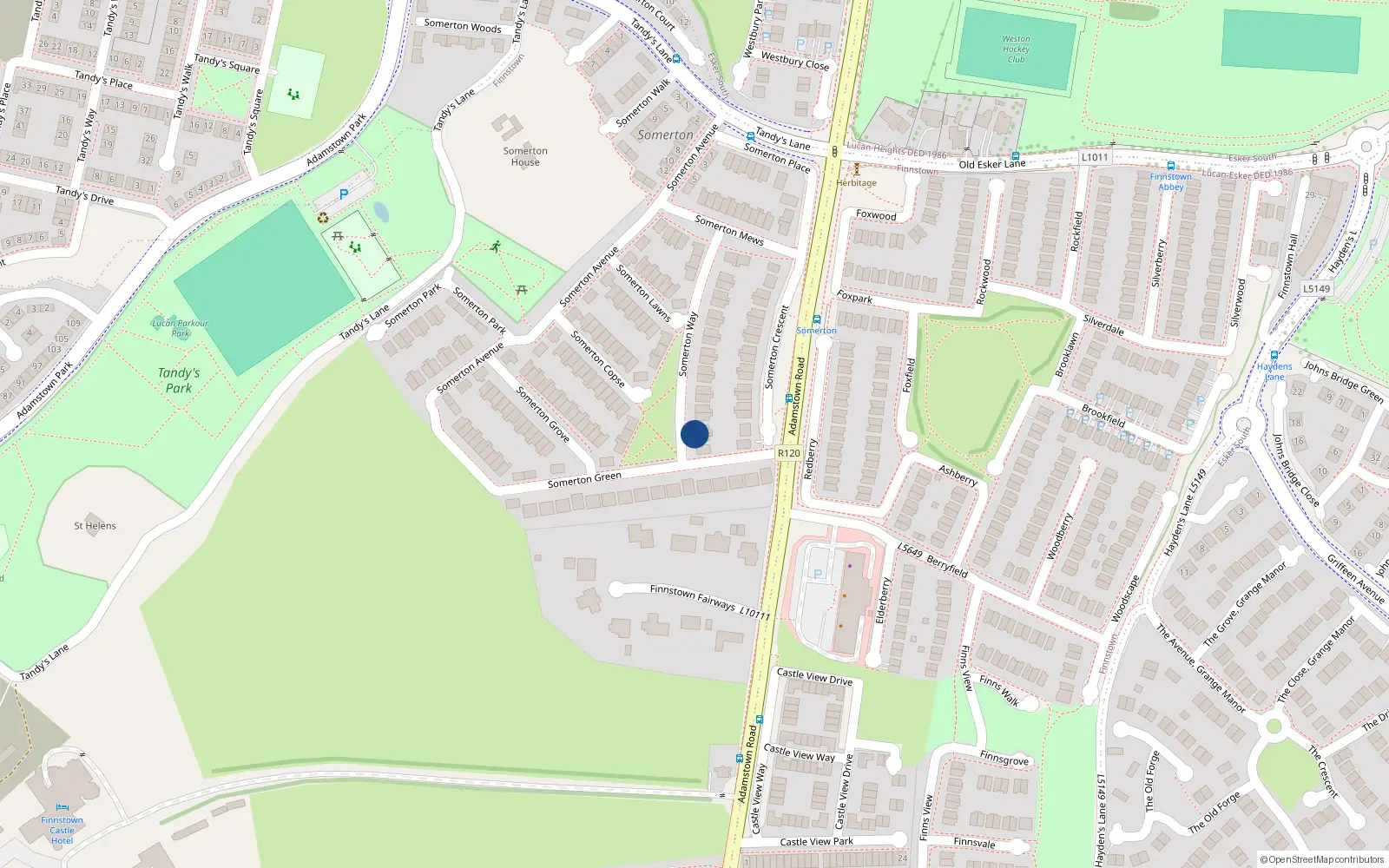 Overhead map showing the location of 33 Somerton Way, Finnstown