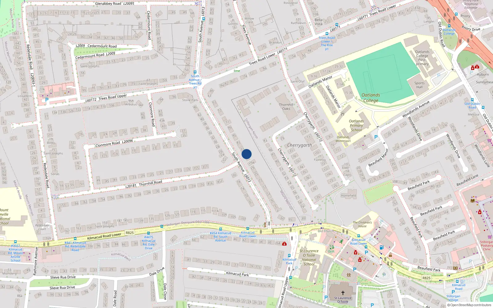 Overhead map showing the location of 33 South Avenue, Blackrock