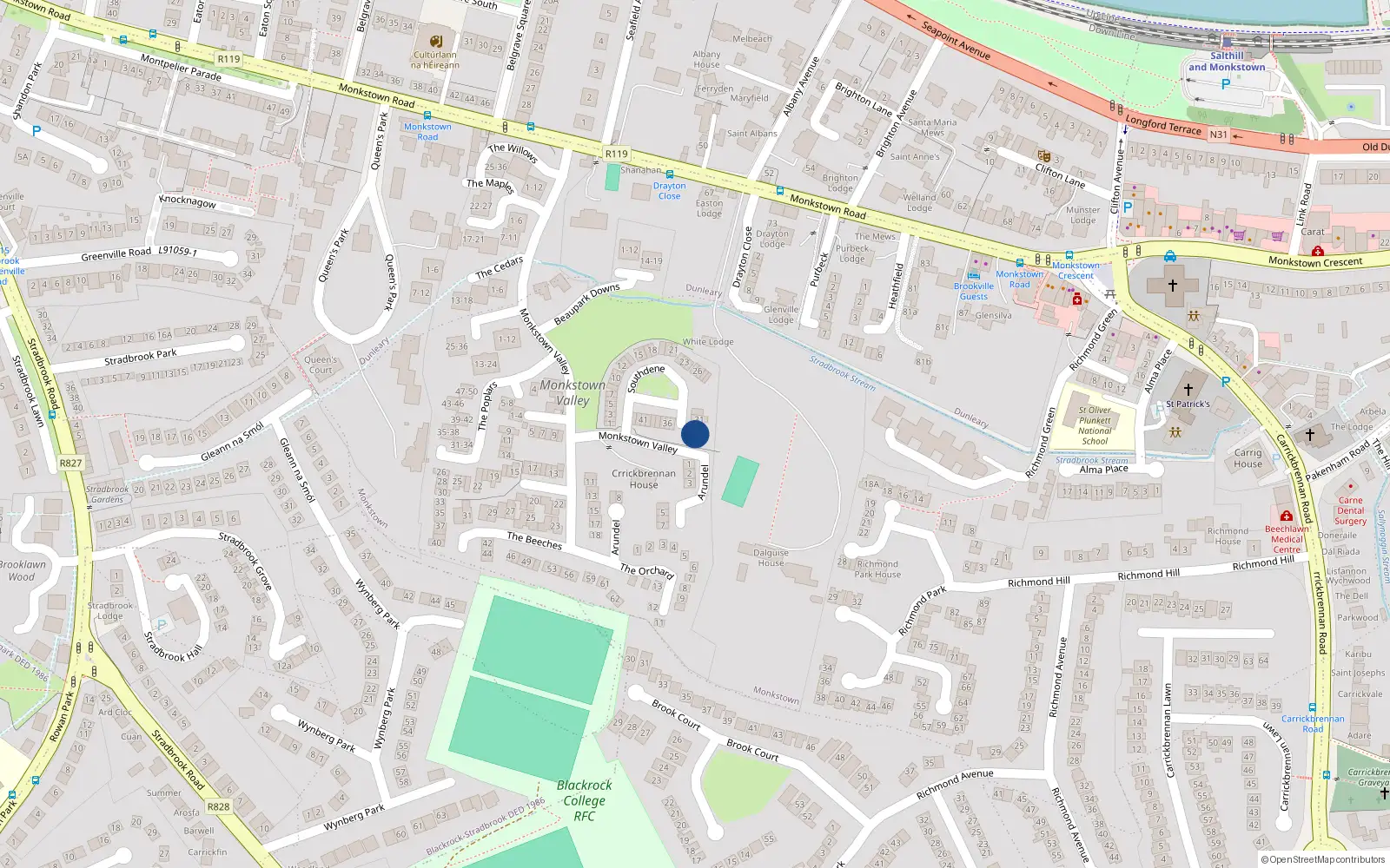 Overhead map showing the location of 33 Southdene, Monkstown Valley, Monkstown