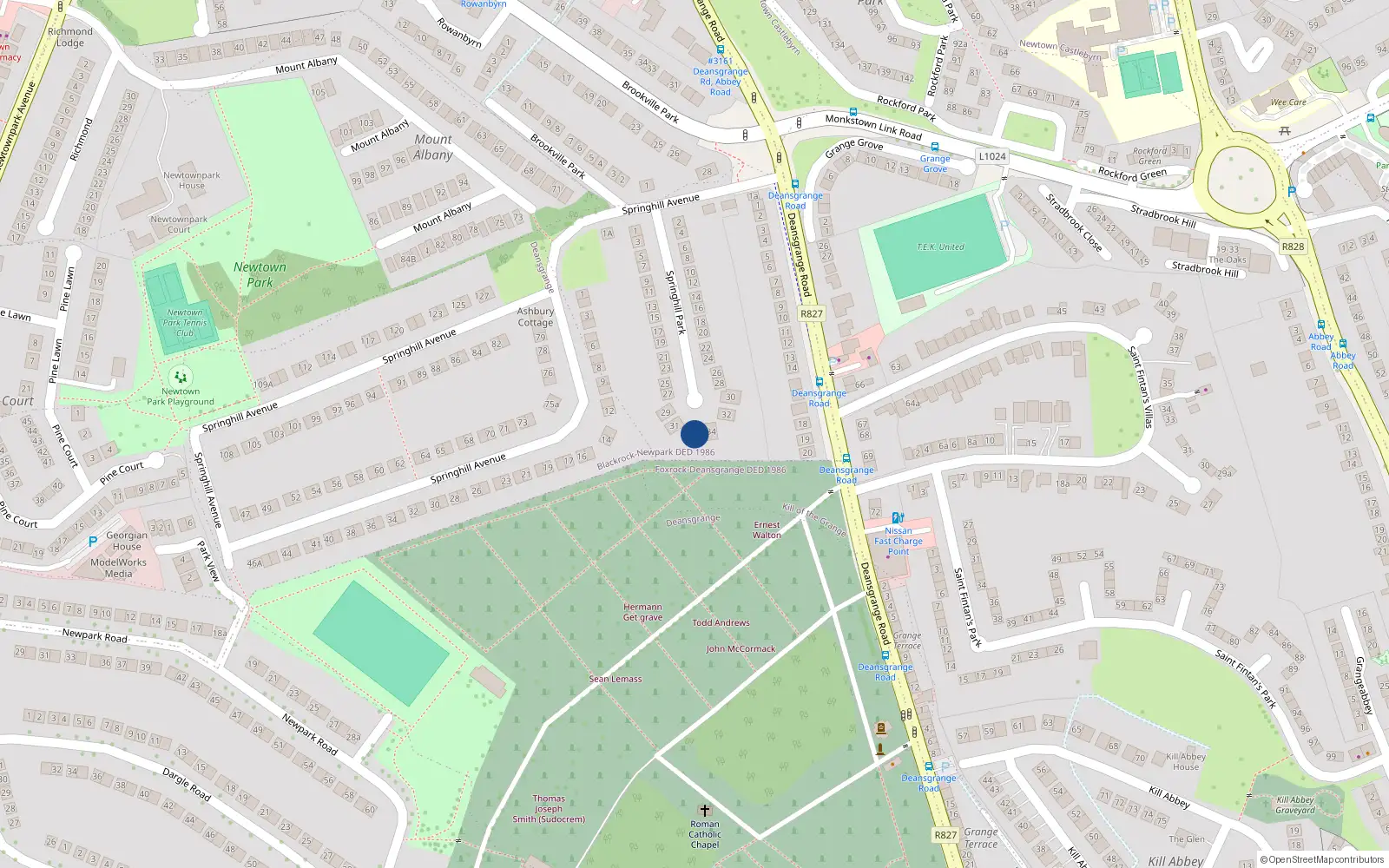 Overhead map showing the location of 33 Springhill Park, Deans Grange, Blackrock