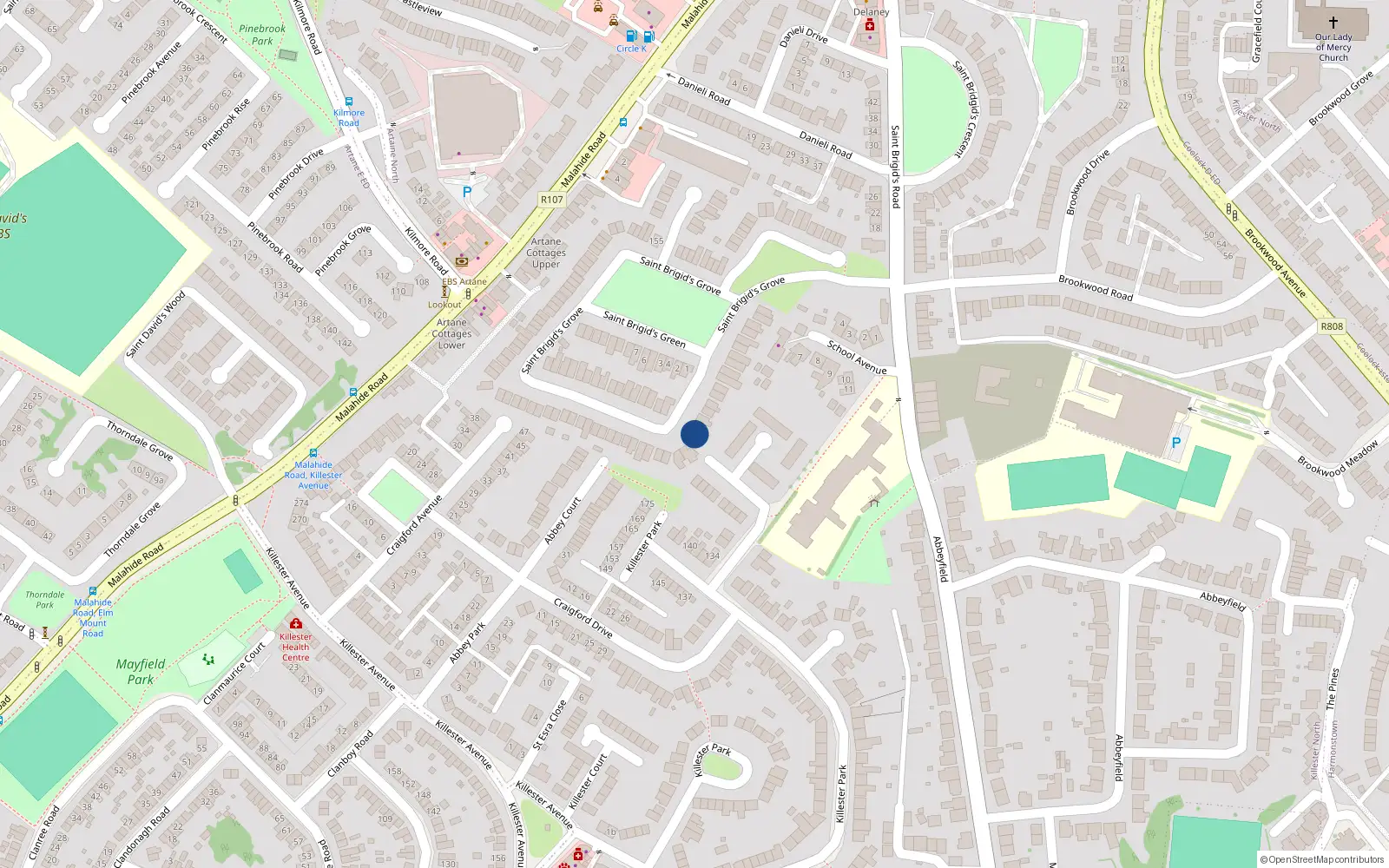 Overhead map showing the location of 33 St Brigids Grove, Killester, Dublin 5