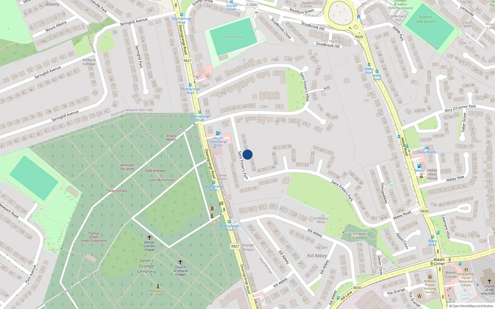 Overhead map showing the location of 33 St Fintans Park, Deans Grange, Blackrock