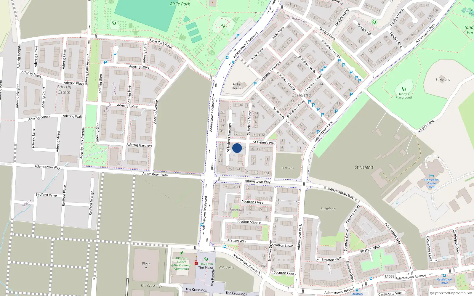 Overhead map showing the location of 33 Saint Helens Way, Lucan
