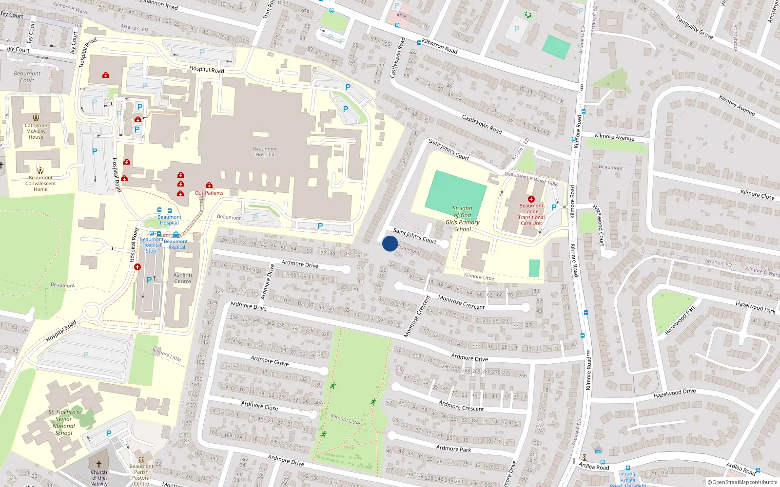 Overhead map showing the location of 33 St Johns Court, Artane, Dublin 5