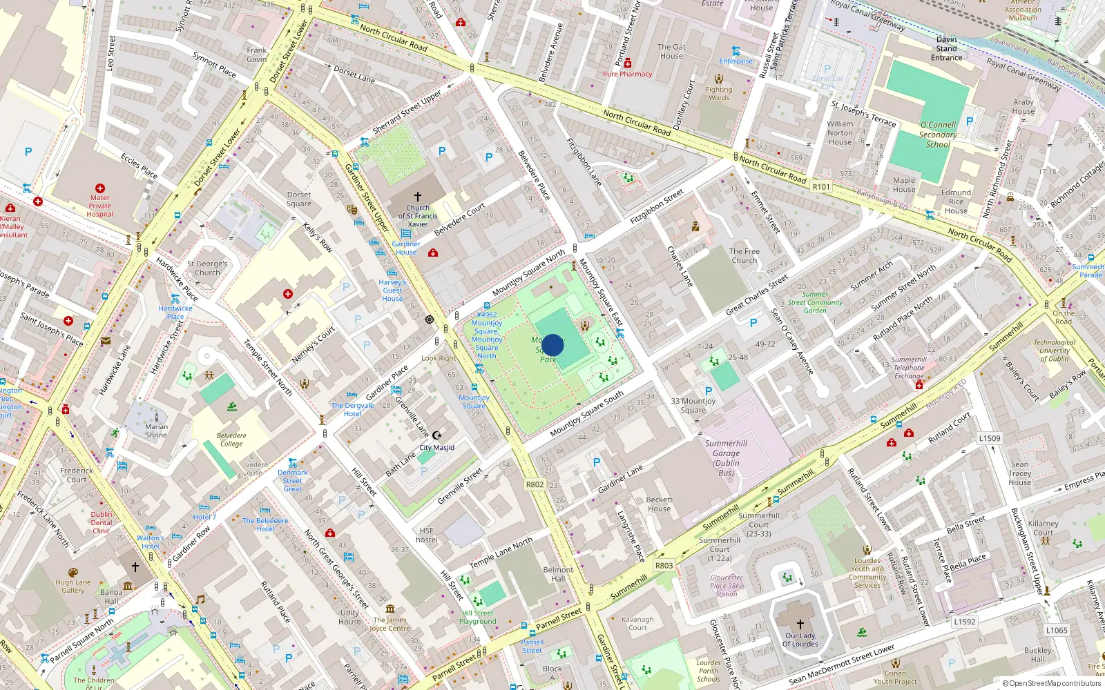 Overhead map showing the location of 33 Stapleton House, Mountjoy Square, Dublin 1