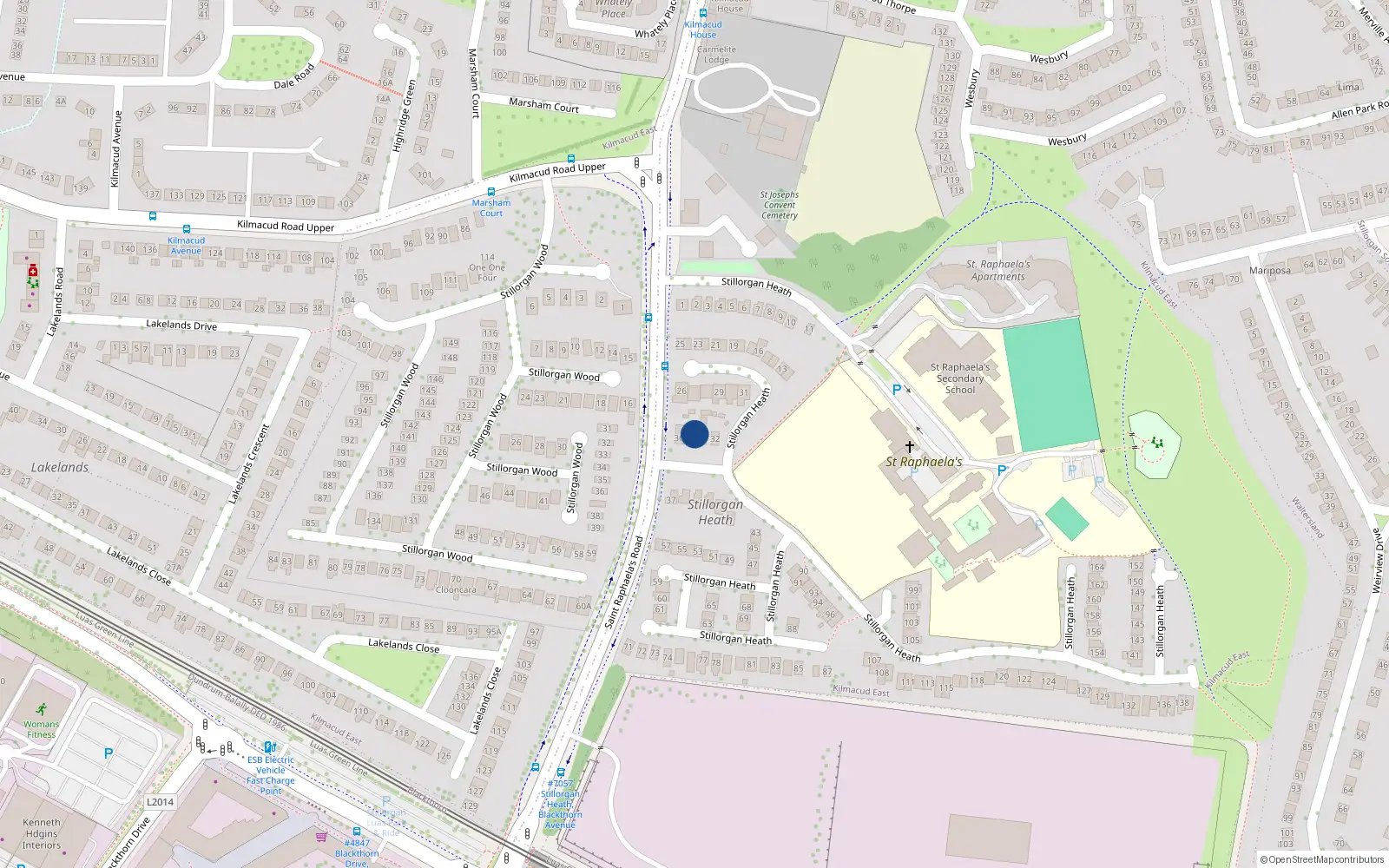Overhead map showing the location of 33 Stillorgan Heath, Dublin