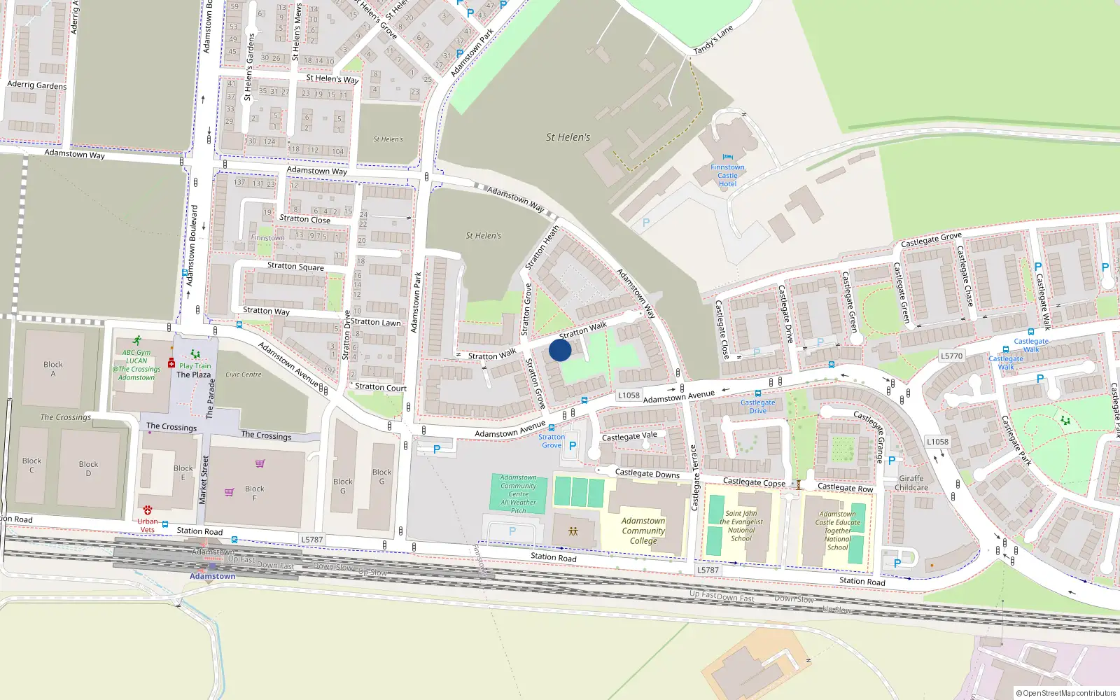 Overhead map showing the location of 33 Stratton Walk, Lucan