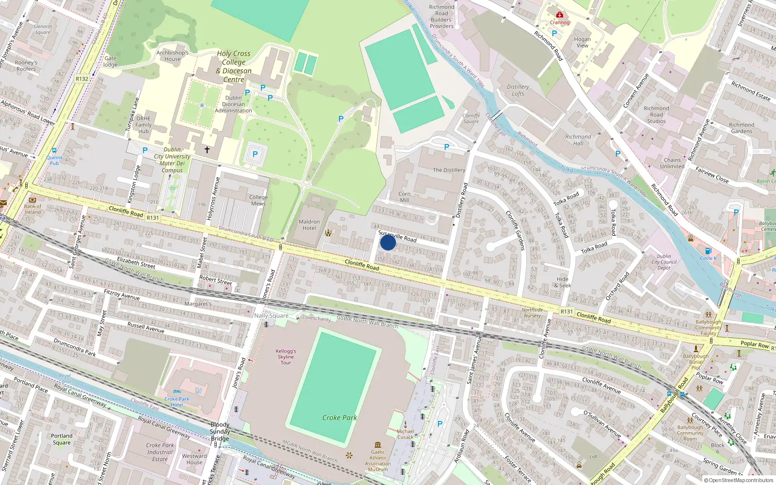 Overhead map showing the location of 33 Susanville Road, Drumcondra, Dublin 3