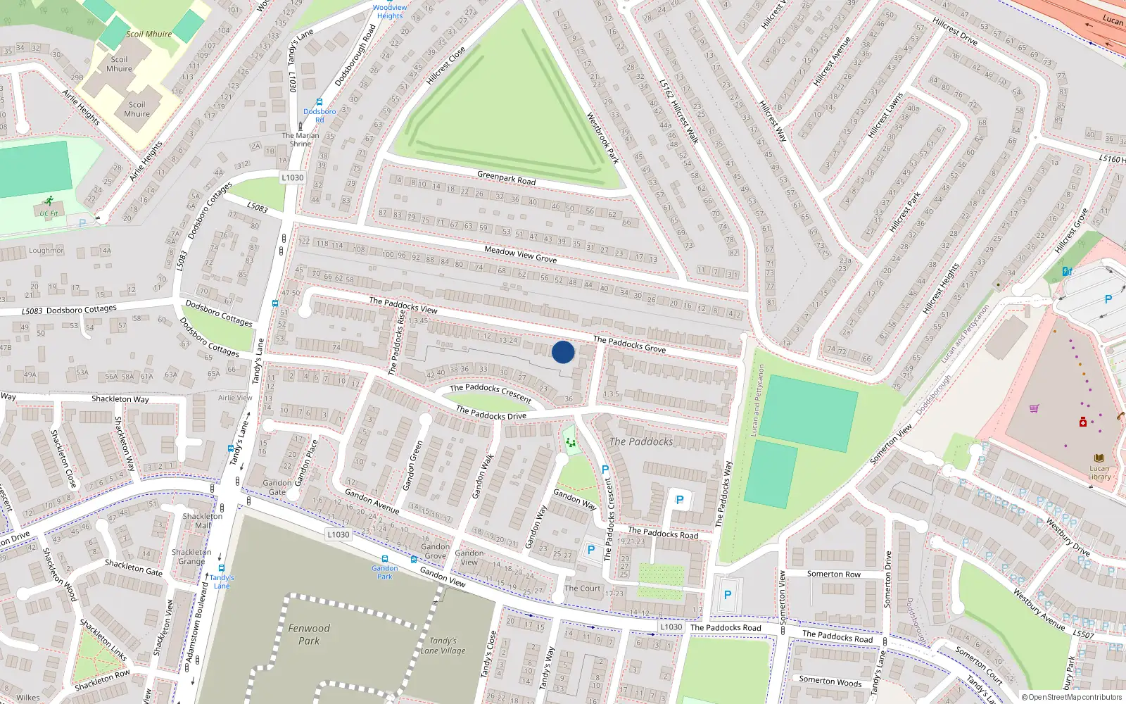 Overhead map showing the location of 33 The Paddocks Grove, Lucan