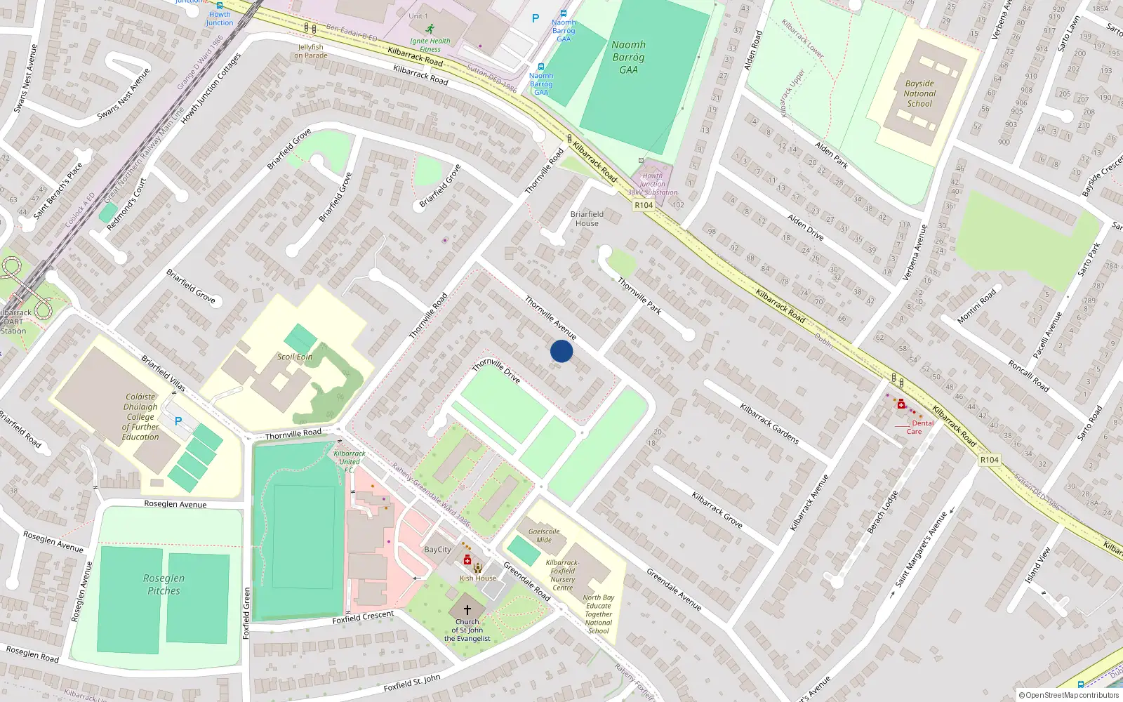 Overhead map showing the location of 33 Thornville Avenuie, Kilbarrack, Dublin 5