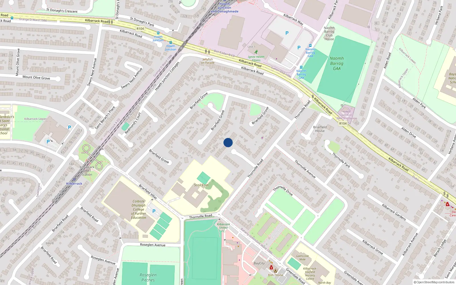 Overhead map showing the location of 33 Thornville Road, Kilbarrack, Dublin 5