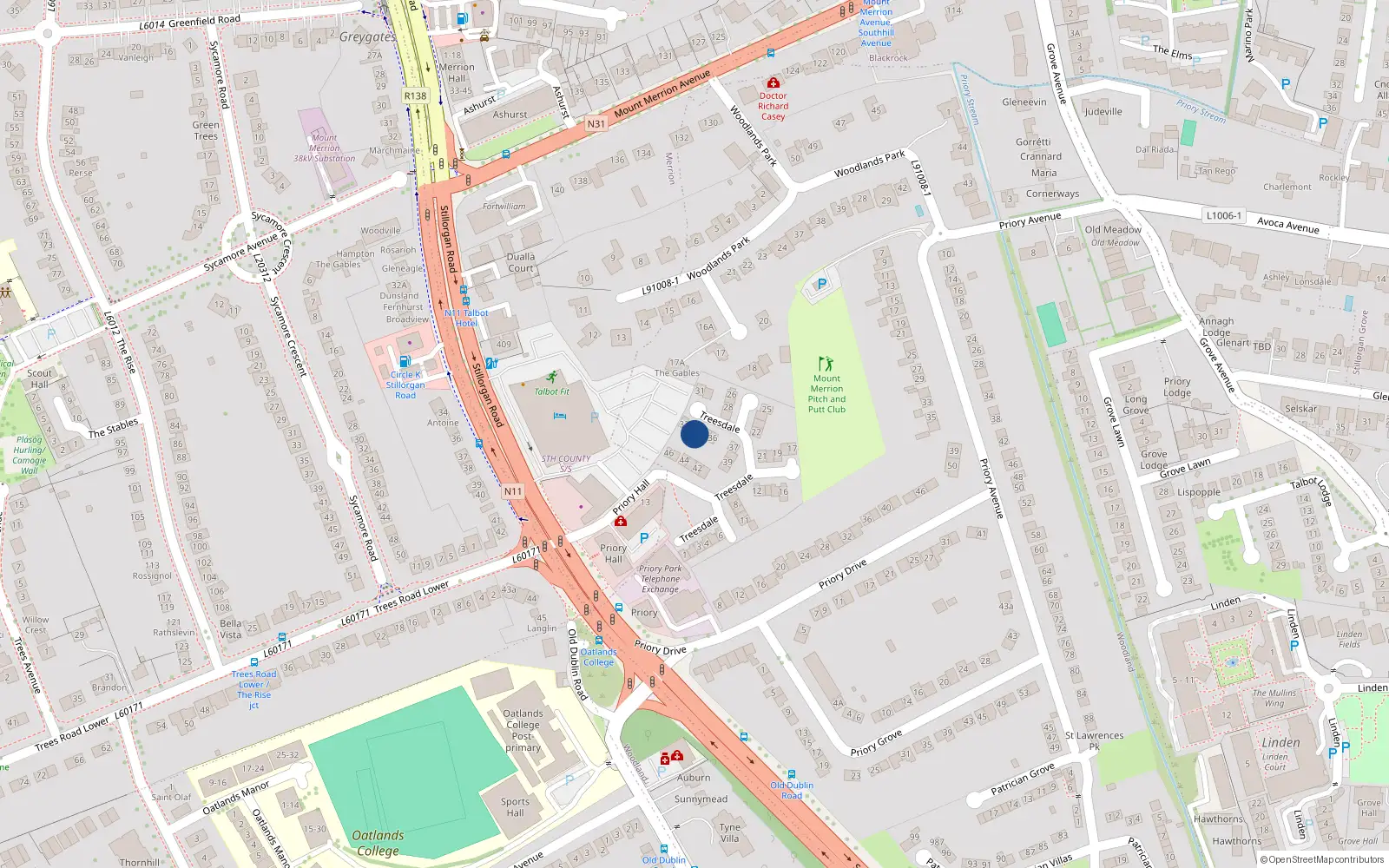 Overhead map showing the location of 33 Treesdale, Co Dublin