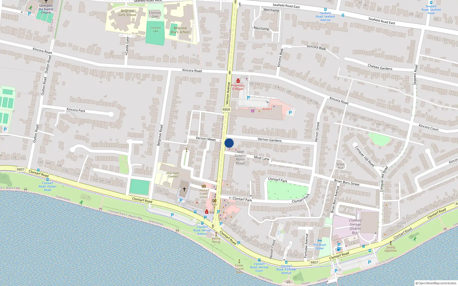 Overhead map showing the location of 33 Vernon Avenue, Clontarf, Dublin 3