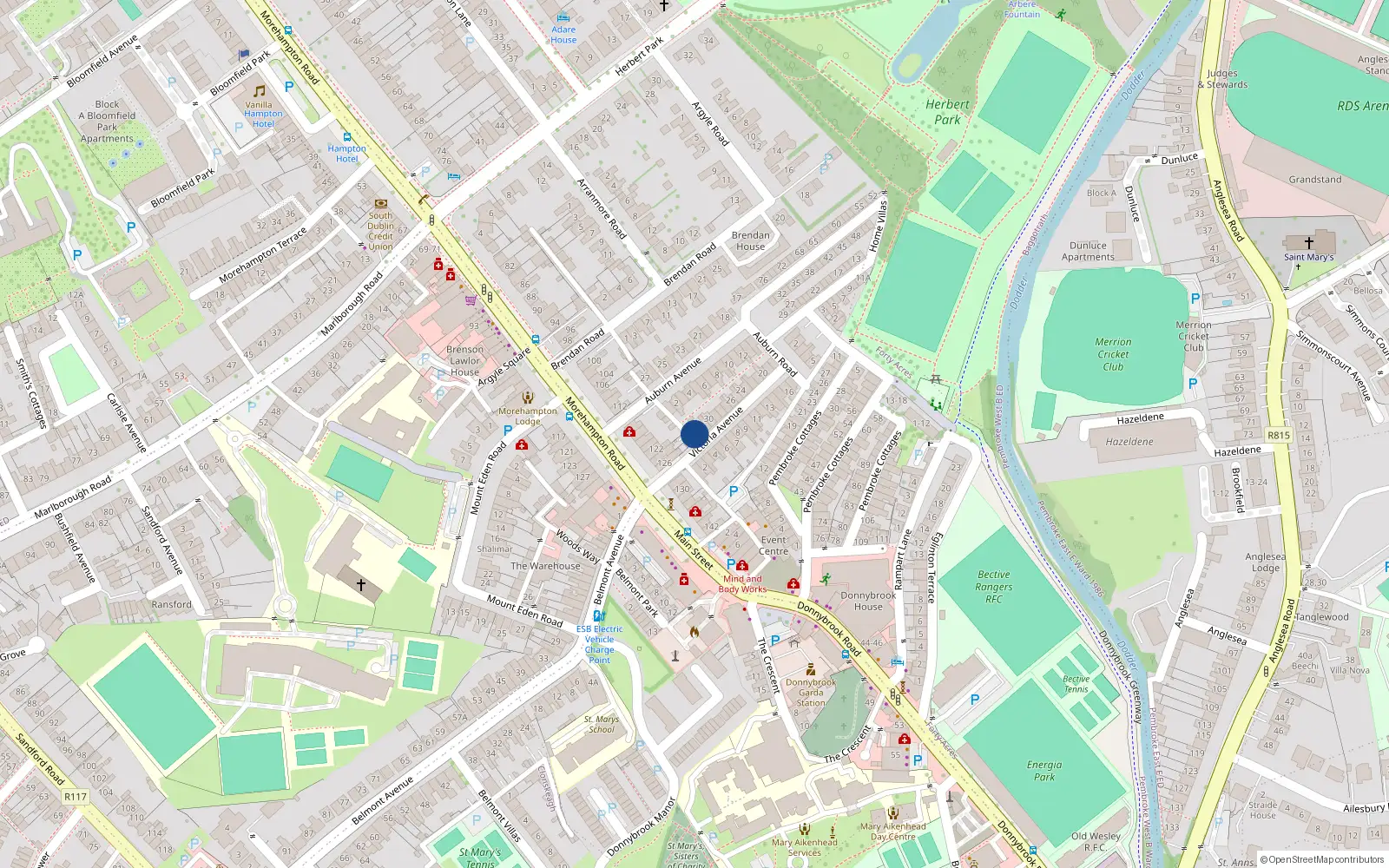 Overhead map showing the location of 33 Victoria Avenue, Dublin 4