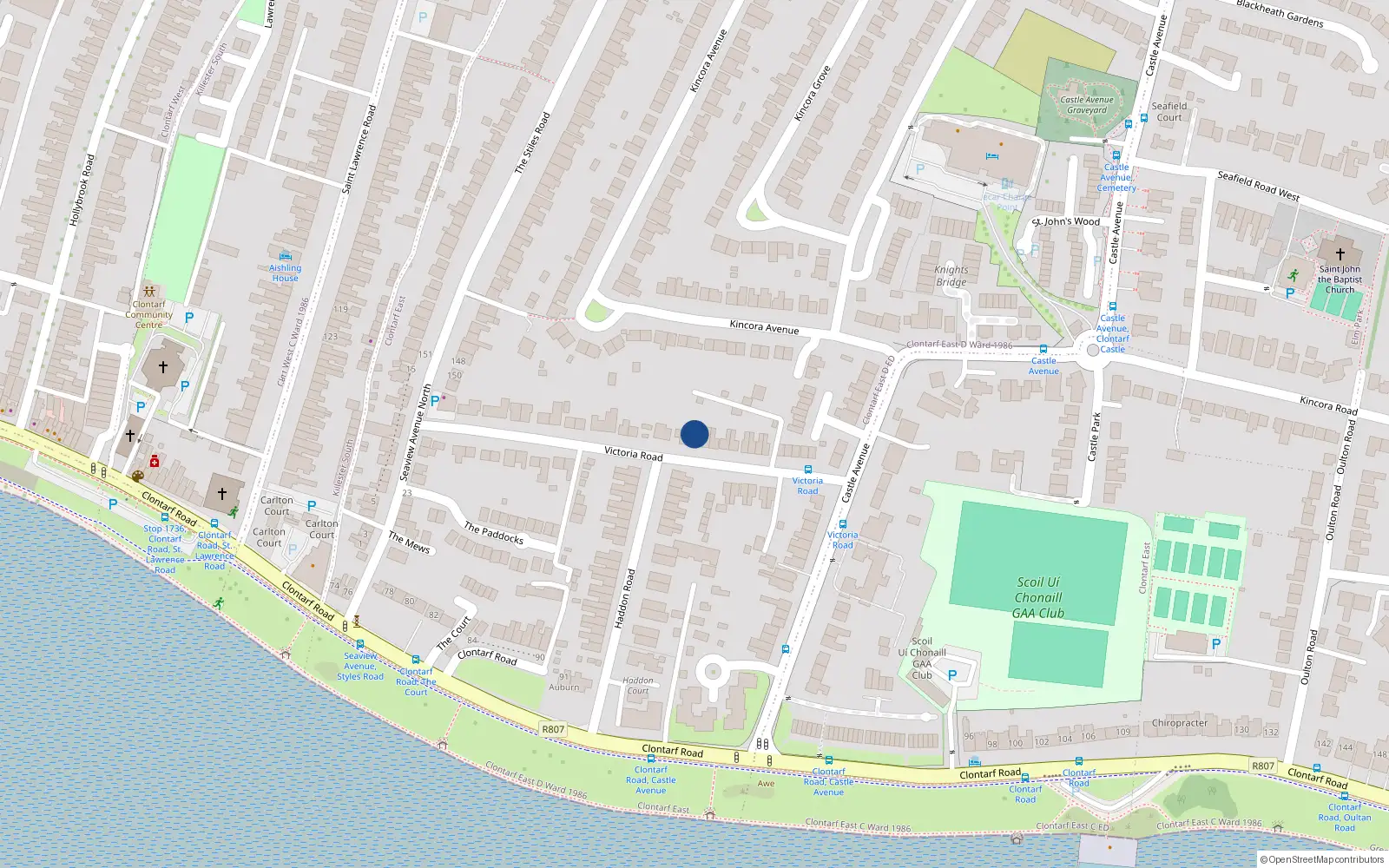 Overhead map showing the location of 33 Victoria Road, Dublin 3