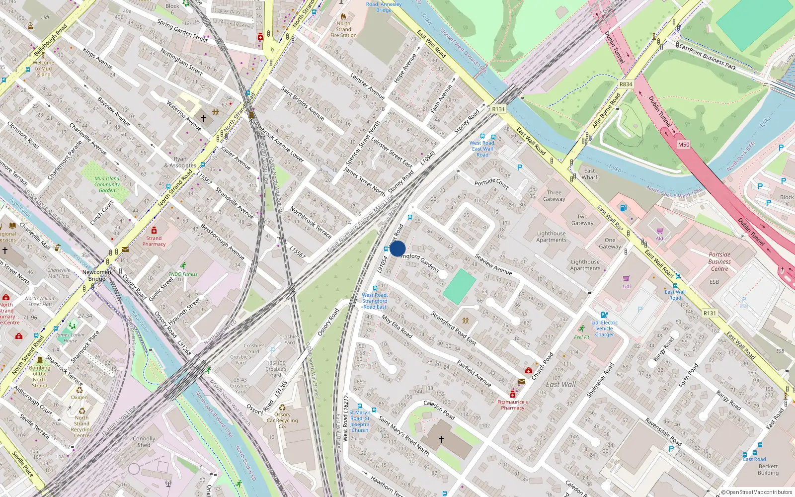 Overhead map showing the location of 33 West Road, East Wall, Dublin 3