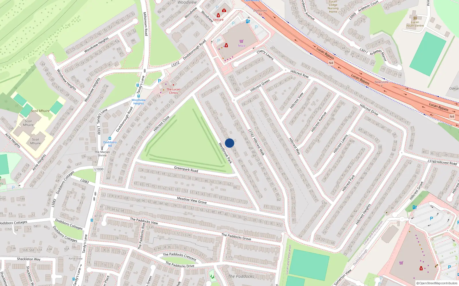 Overhead map showing the location of 33 Westbrook Park, Lucan