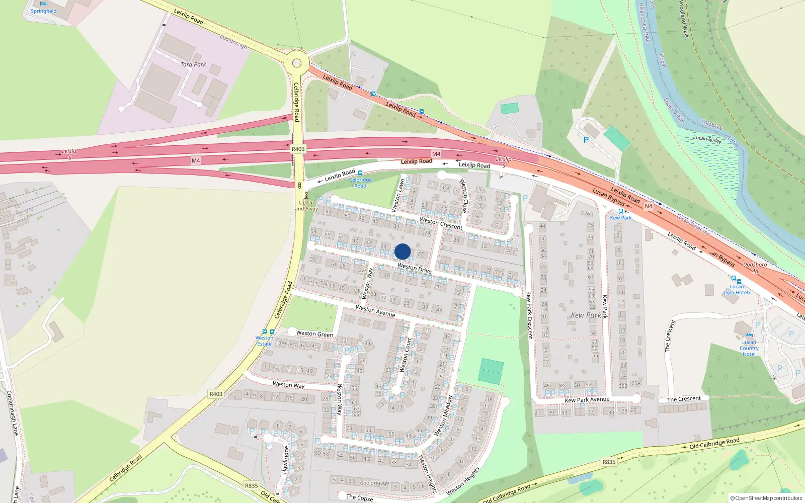Overhead map showing the location of 33 Weston Drive, Lucan