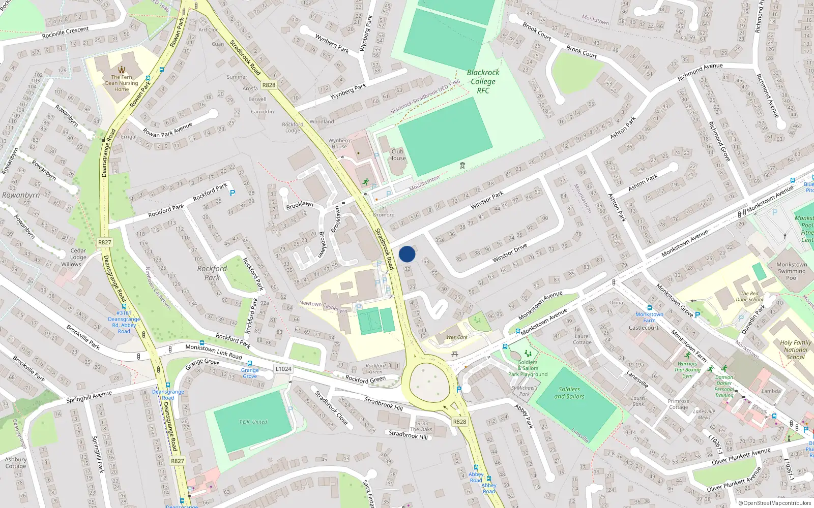 Overhead map showing the location of 33 Windsor Park, Monkstown, Dublin