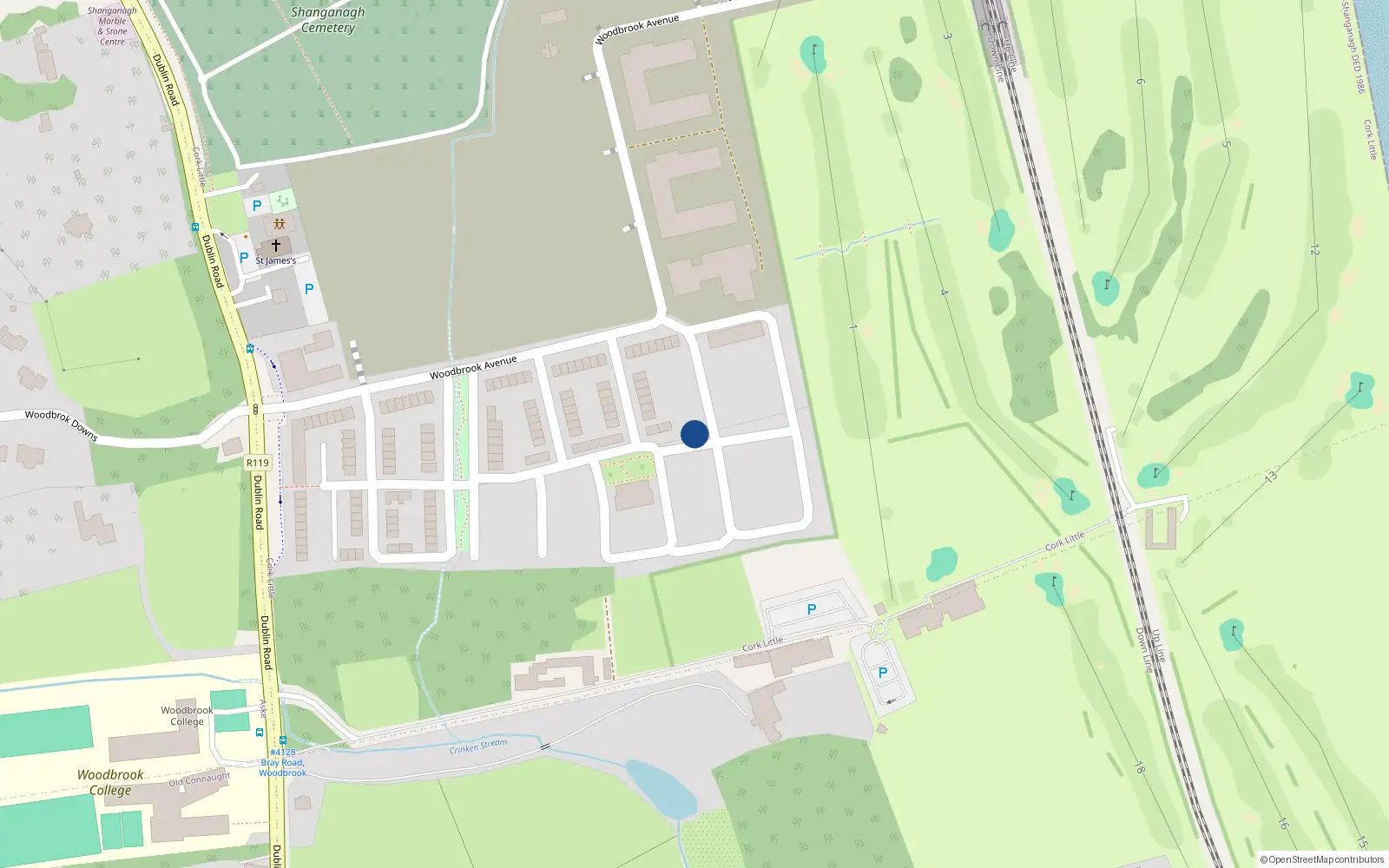 Overhead map showing the location of 33 Woodbrook, Bray