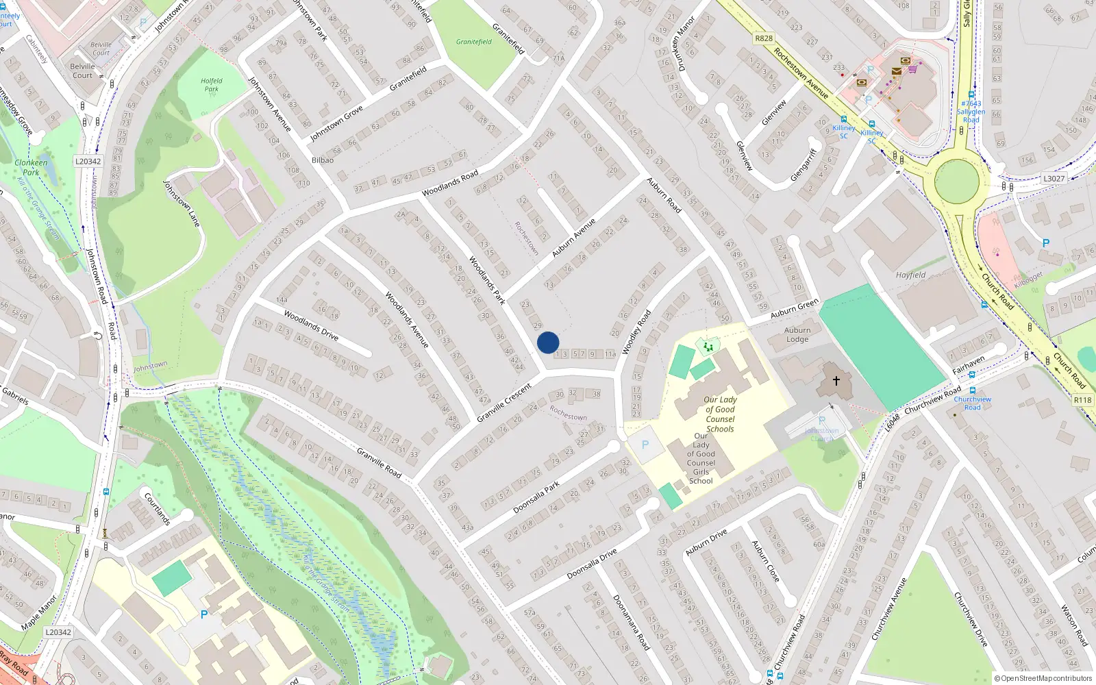 Overhead map showing the location of 33 Woodlands Park