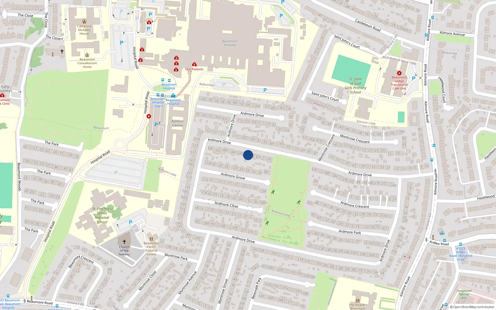 Overhead map showing the location of 332 Ardmore Drive, Artane, Dublin 5