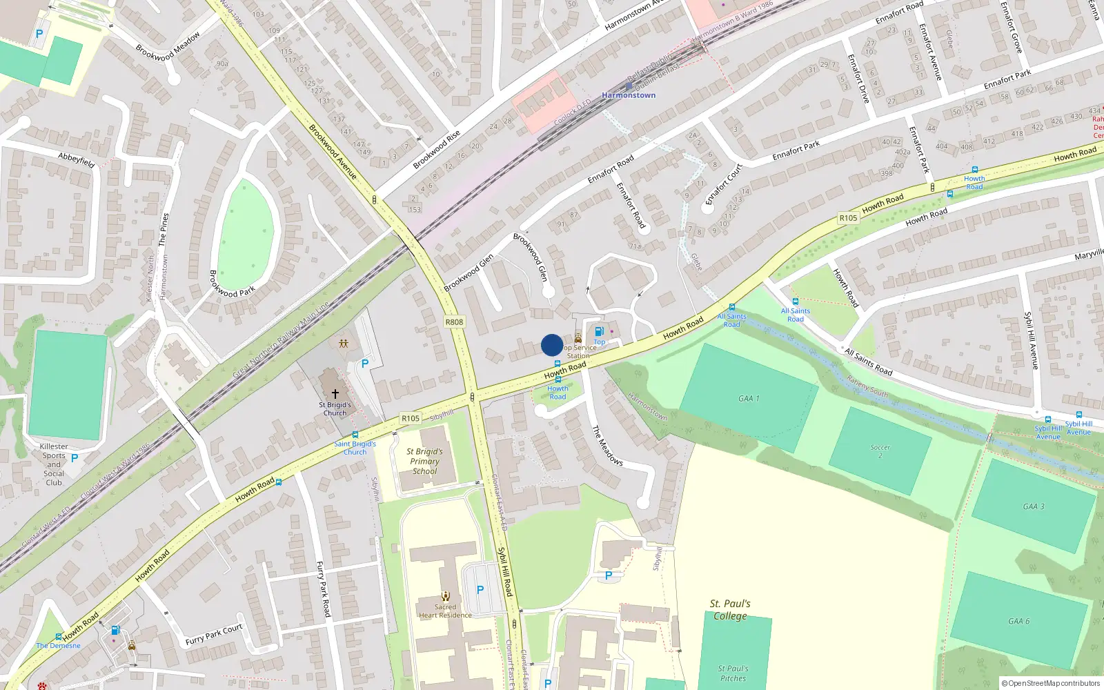 Overhead map showing the location of 332 Howth Road, Raheny, Dublin 5