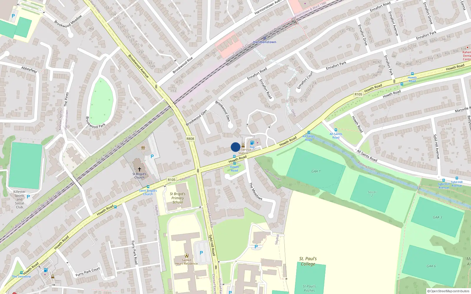 Overhead map showing the location of 334 Howth Road, Killester, Dublin 5