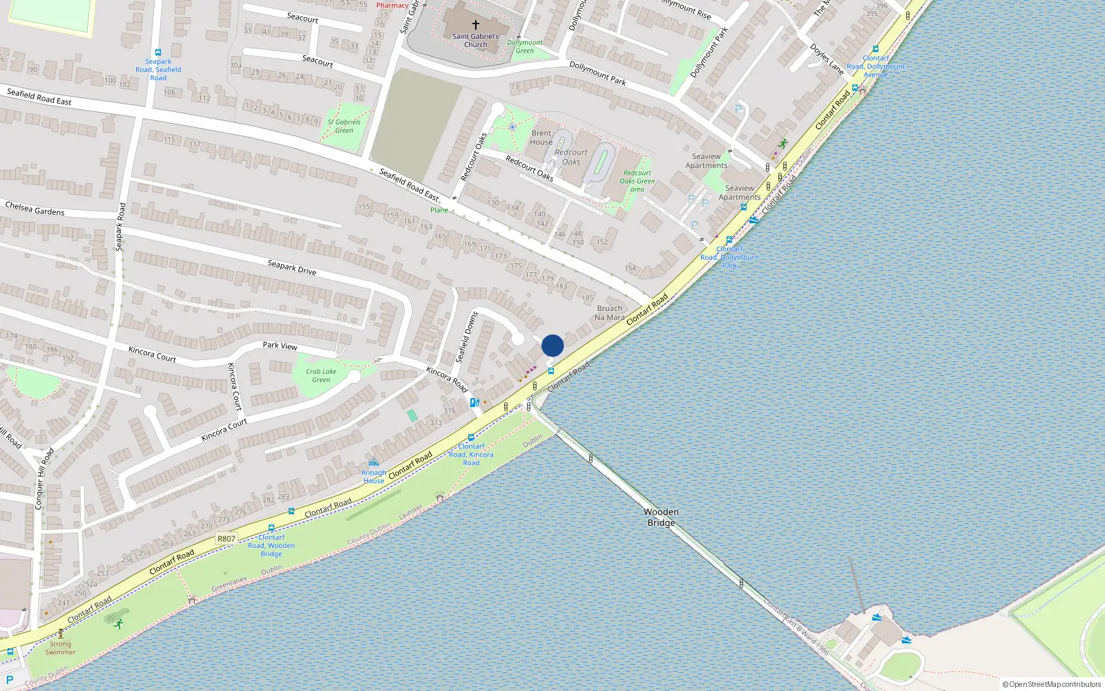 Overhead map showing the location of 334 Clontarf Road, Dublin 3
