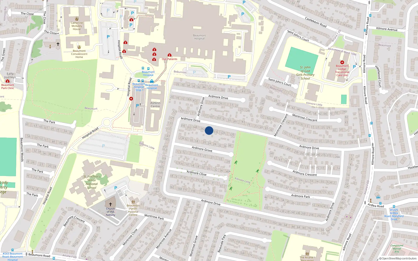 Overhead map showing the location of 336 Ardmore Drive, Artane, Dublin 5