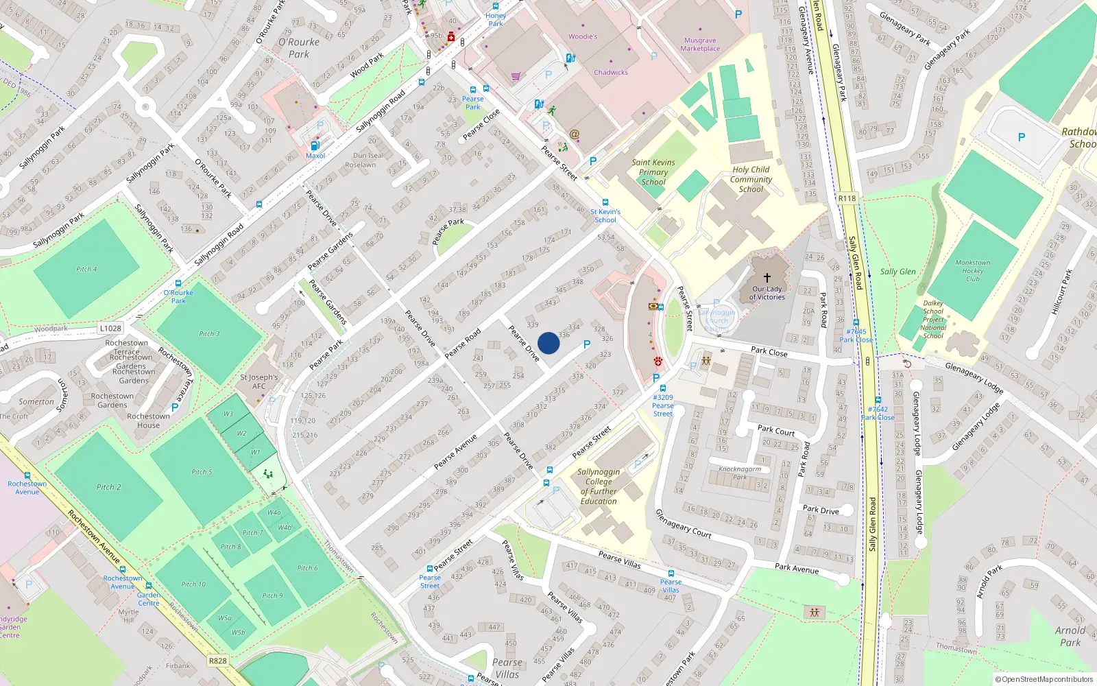 Overhead map showing the location of 337 Pearse Drive, Sallynoggin, Dun Laoighre