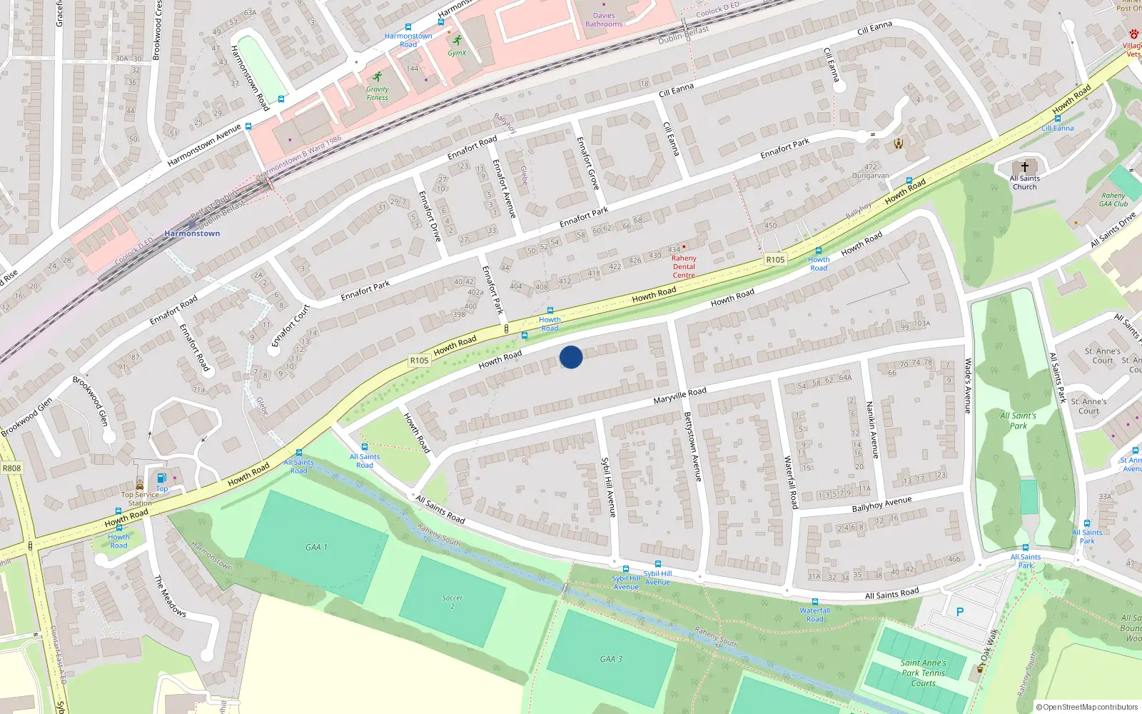 Overhead map showing the location of 339 Howth Road, Raheny, Dublin 5
