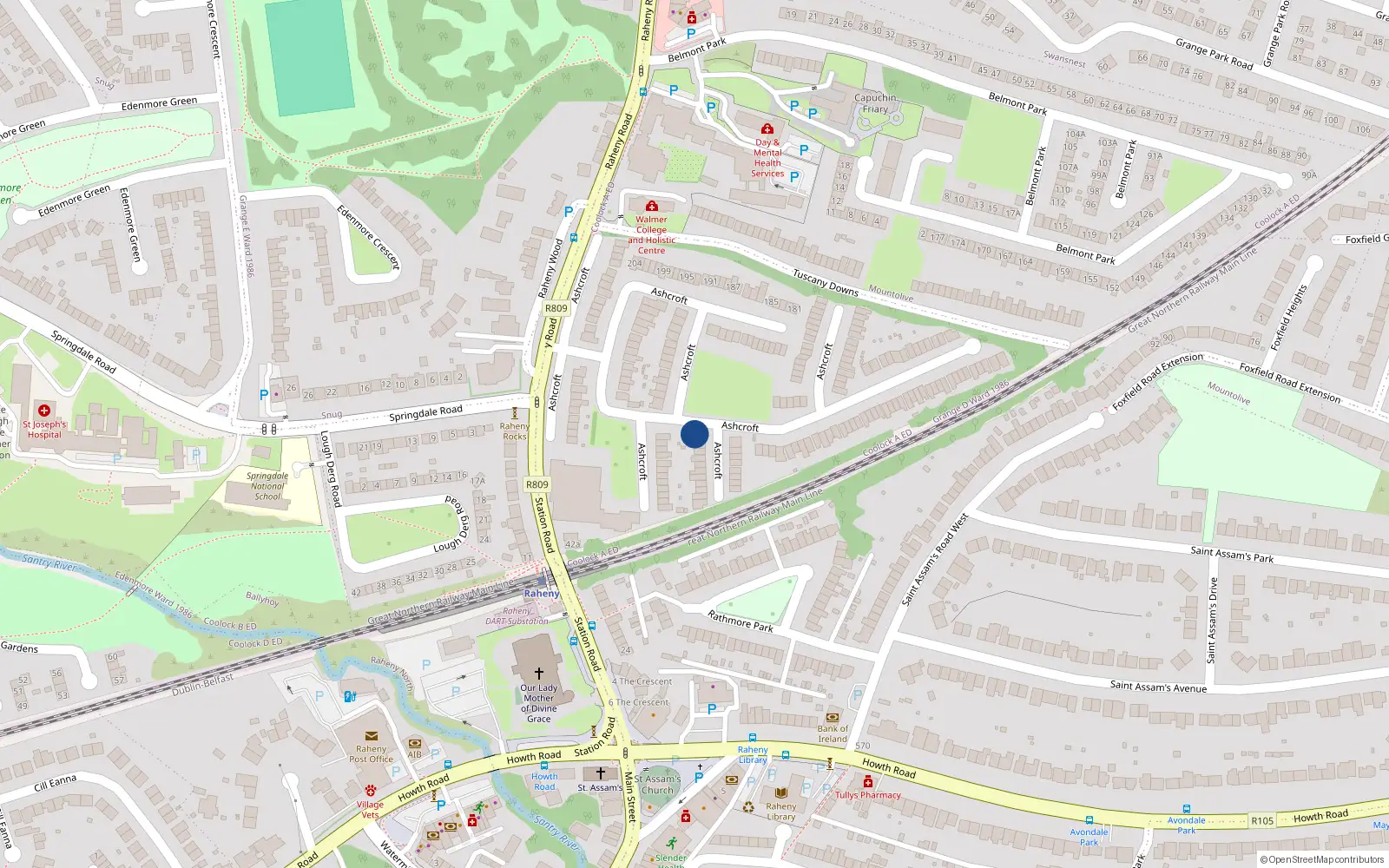 Overhead map showing the location of 33A Ashcroft, Dublin 5