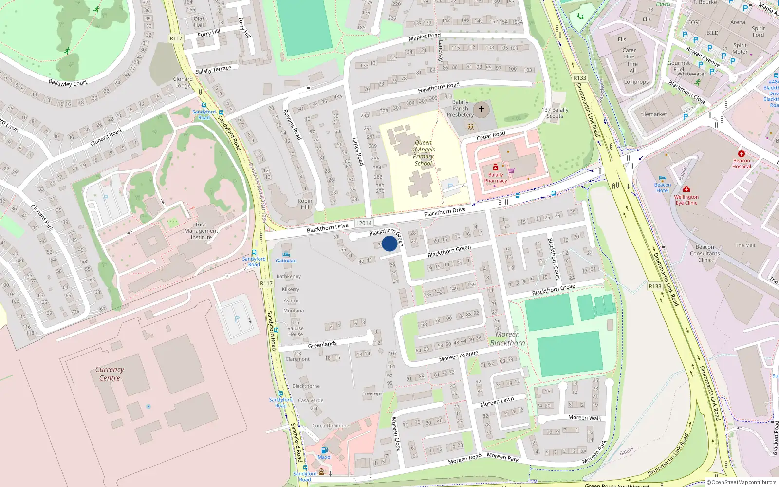 Overhead map showing the location of 33A Blackthorn Green, Dublin 16