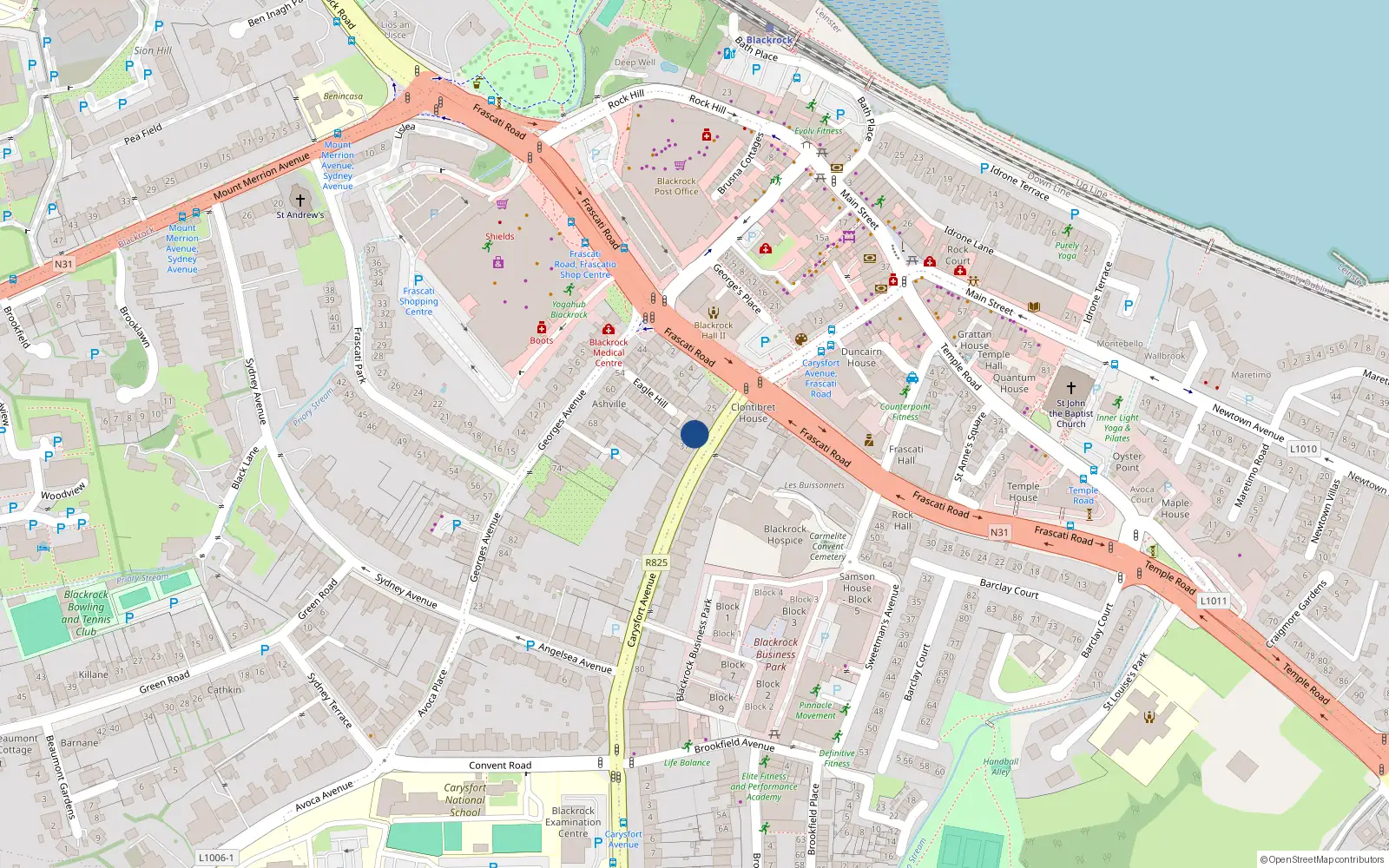 Overhead map showing the location of 33 Carysfort Avenue, Dublin