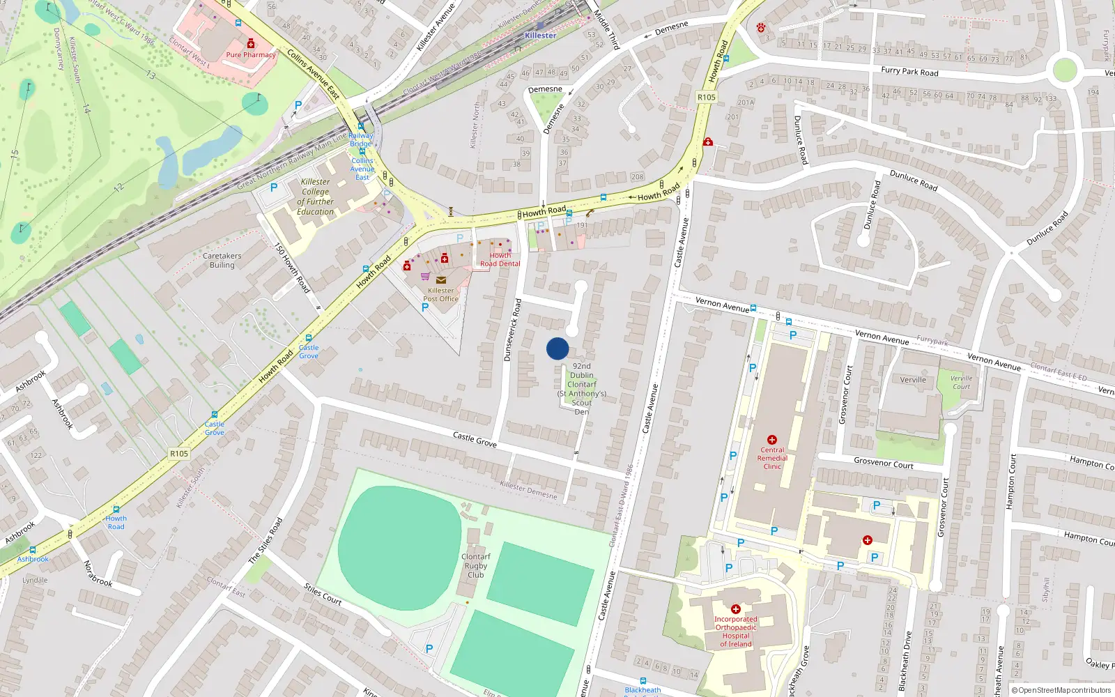 Overhead map showing the location of 33A Dunseverick Road, Dublin 3