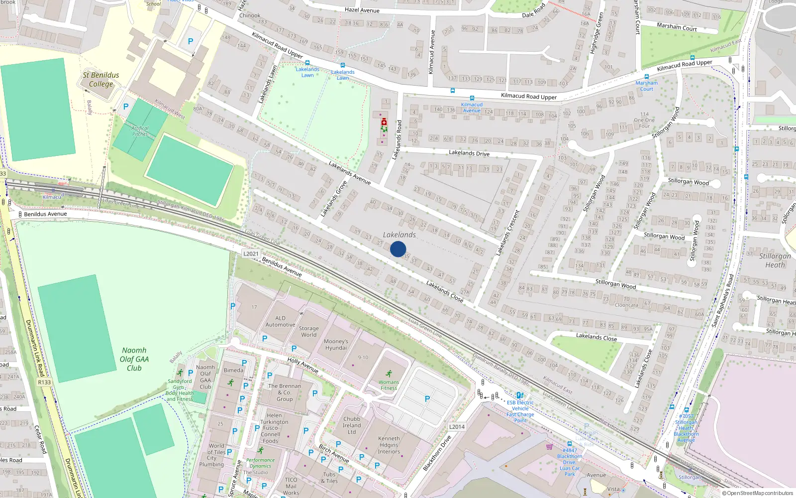 Overhead map showing the location of 33A Lakelands Close, Stillorgan Co. Dublin