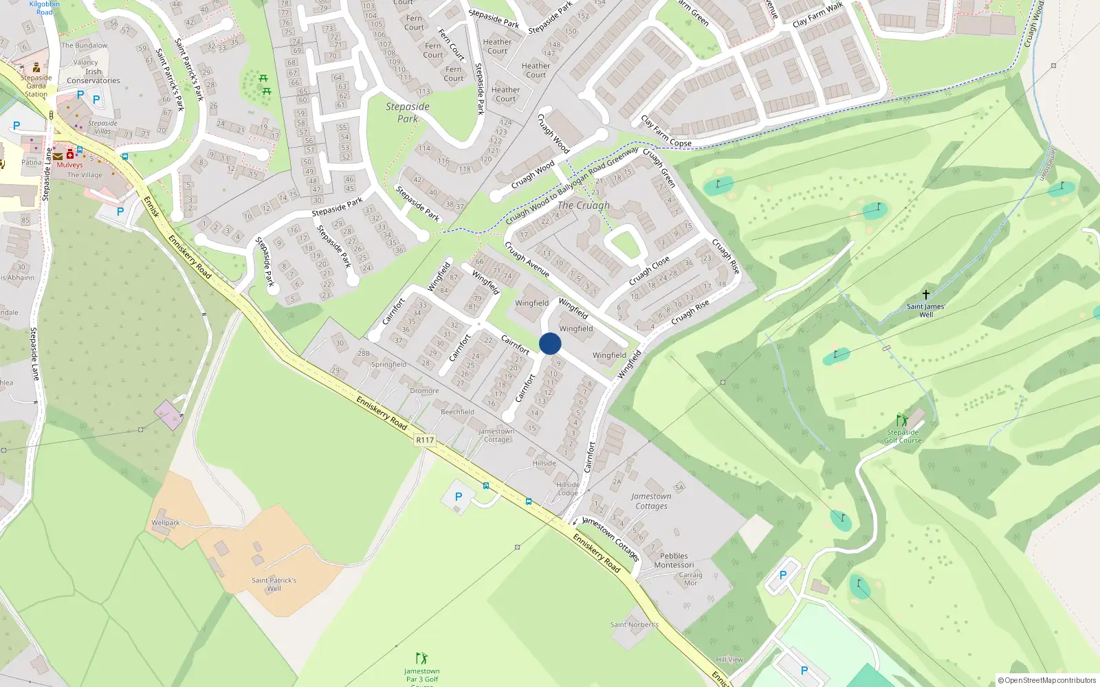 Overhead map showing the location of 33 Wingfield, Stepaside