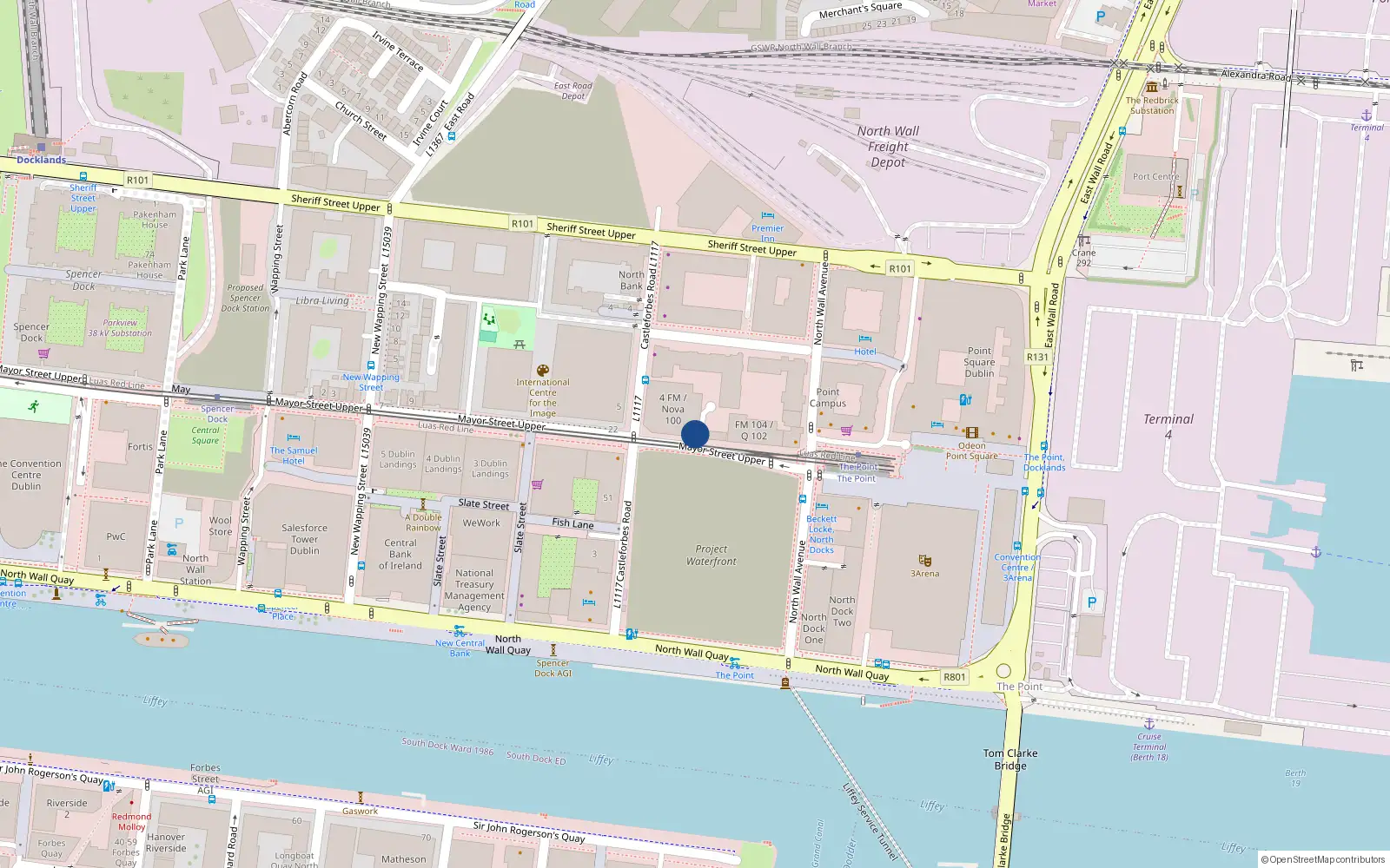 Overhead map showing the location of 34 Mayor Street Upper, Dublin 1