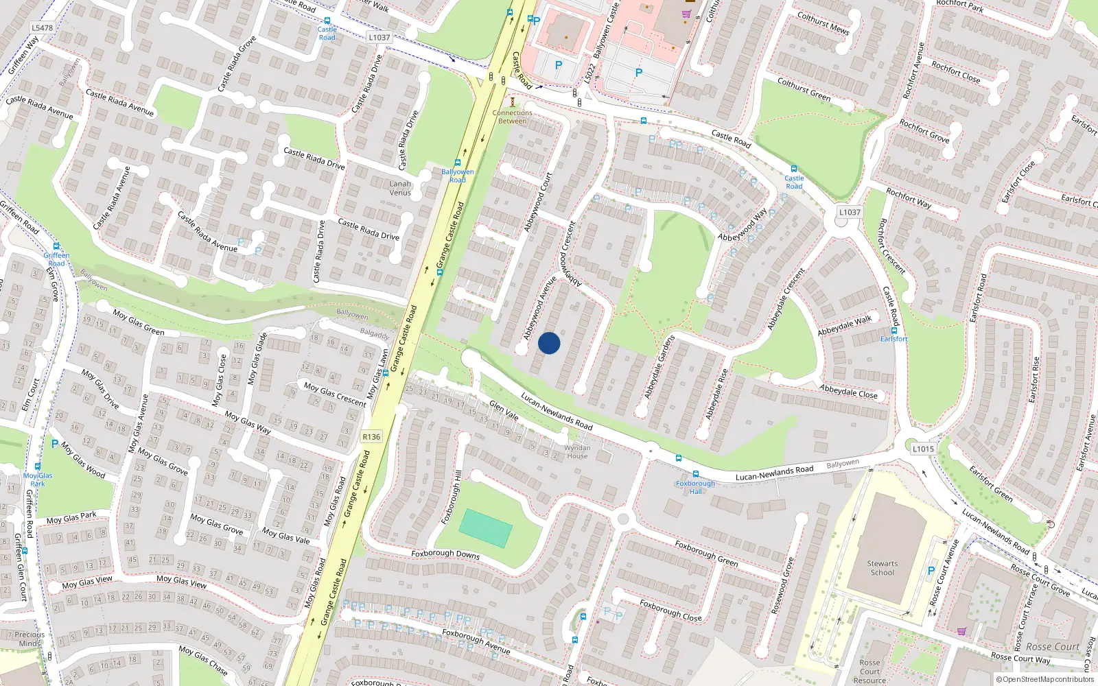 Overhead map showing the location of 34 Abbeywood Avenue, Lucan