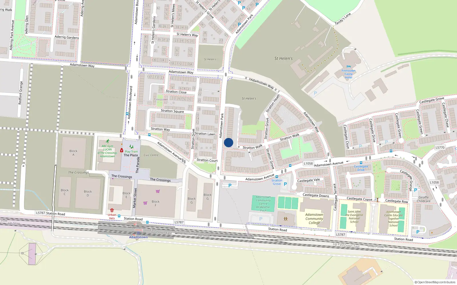 Overhead map showing the location of 34 Adamstown Park, Lucan