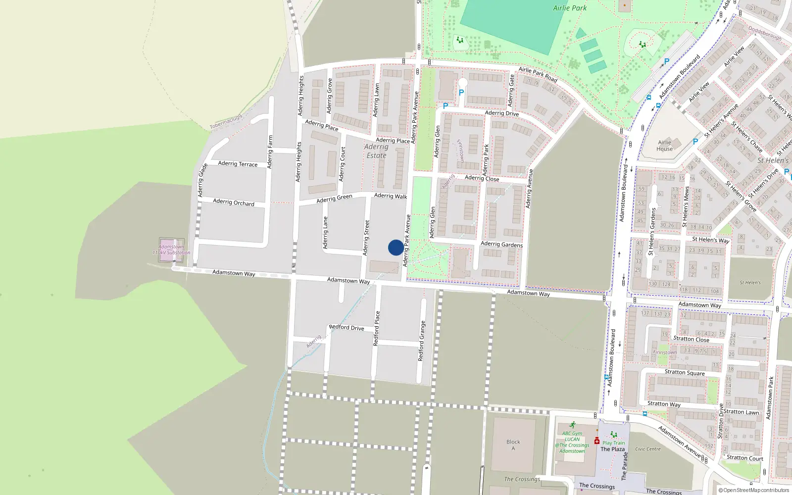 Overhead map showing the location of 34 Aderrig Park Avenue, Lucan