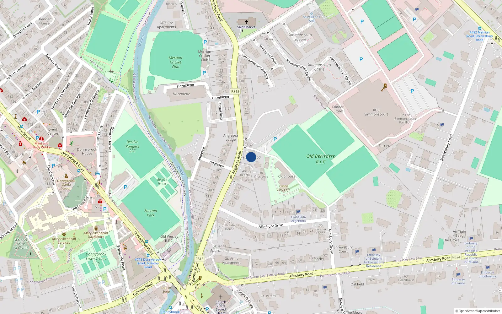 Overhead map showing the location of 34 Anglesea Road, Ballsbridge