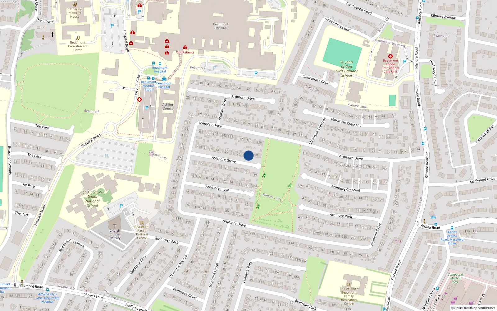 Overhead map showing the location of 34 Ardmore Grove, Dublin 5