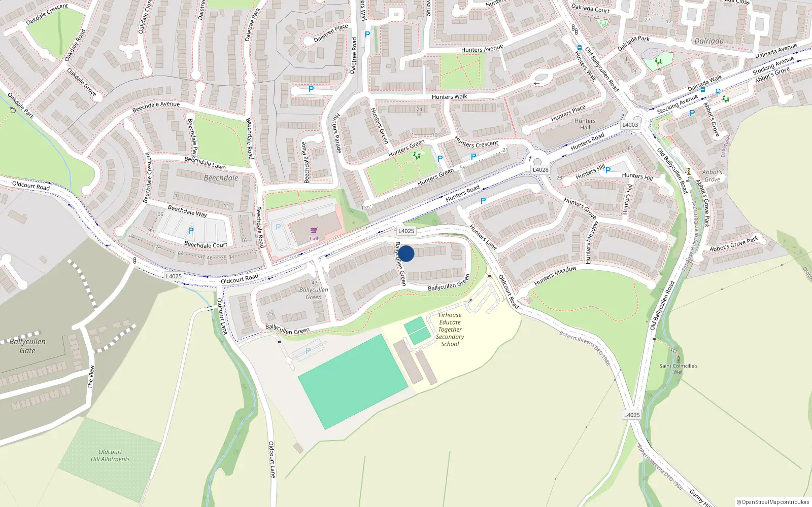 Overhead map showing the location of 34 Ballycullen Green, Oldcourt