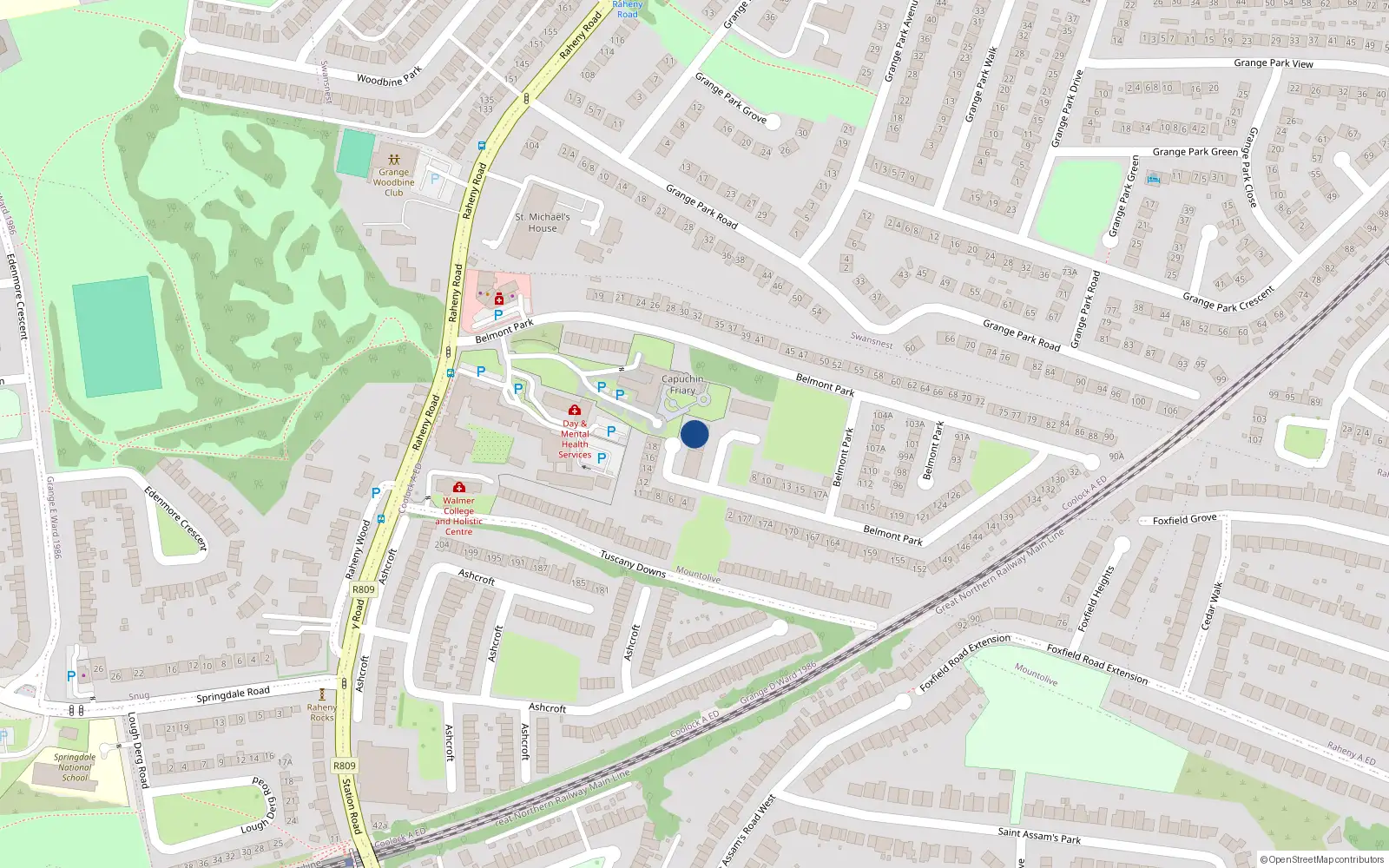 Overhead map showing the location of 34 Belmont Square, Raheny, Dublin 5