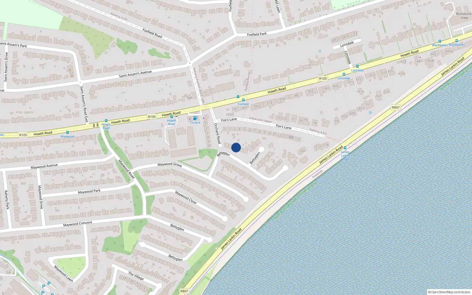 Overhead map showing the location of 34 Bettyglen, Dublin 5