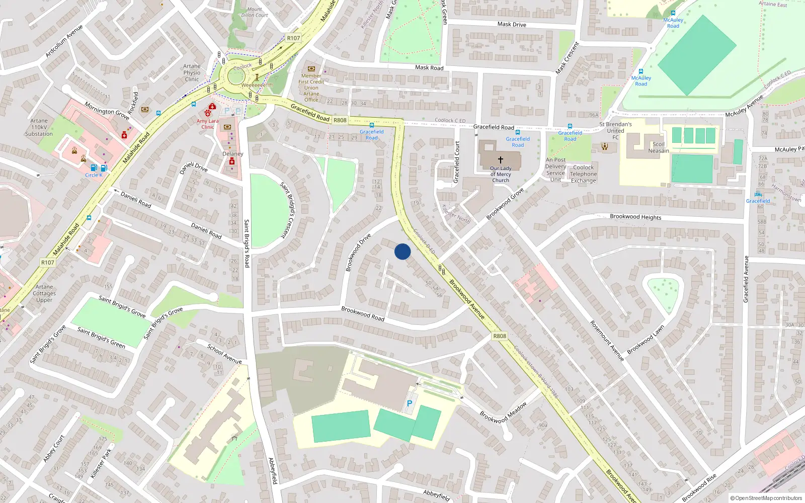 Overhead map showing the location of 34 Brookwood Avenue, Artane, Dublin 5