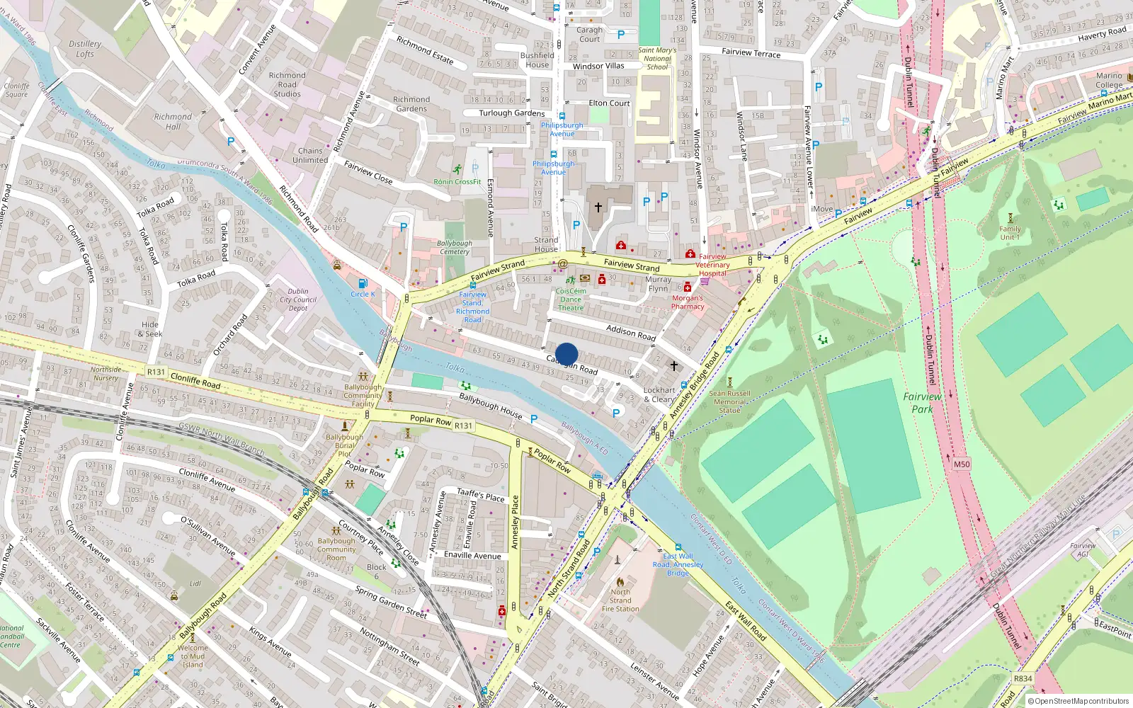 Overhead map showing the location of 34 Cadogan Road, Dublin 3