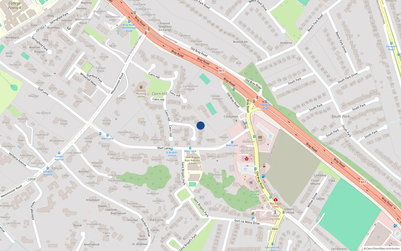 Overhead map showing the location of 34 Cairn Hill, Dublin 18